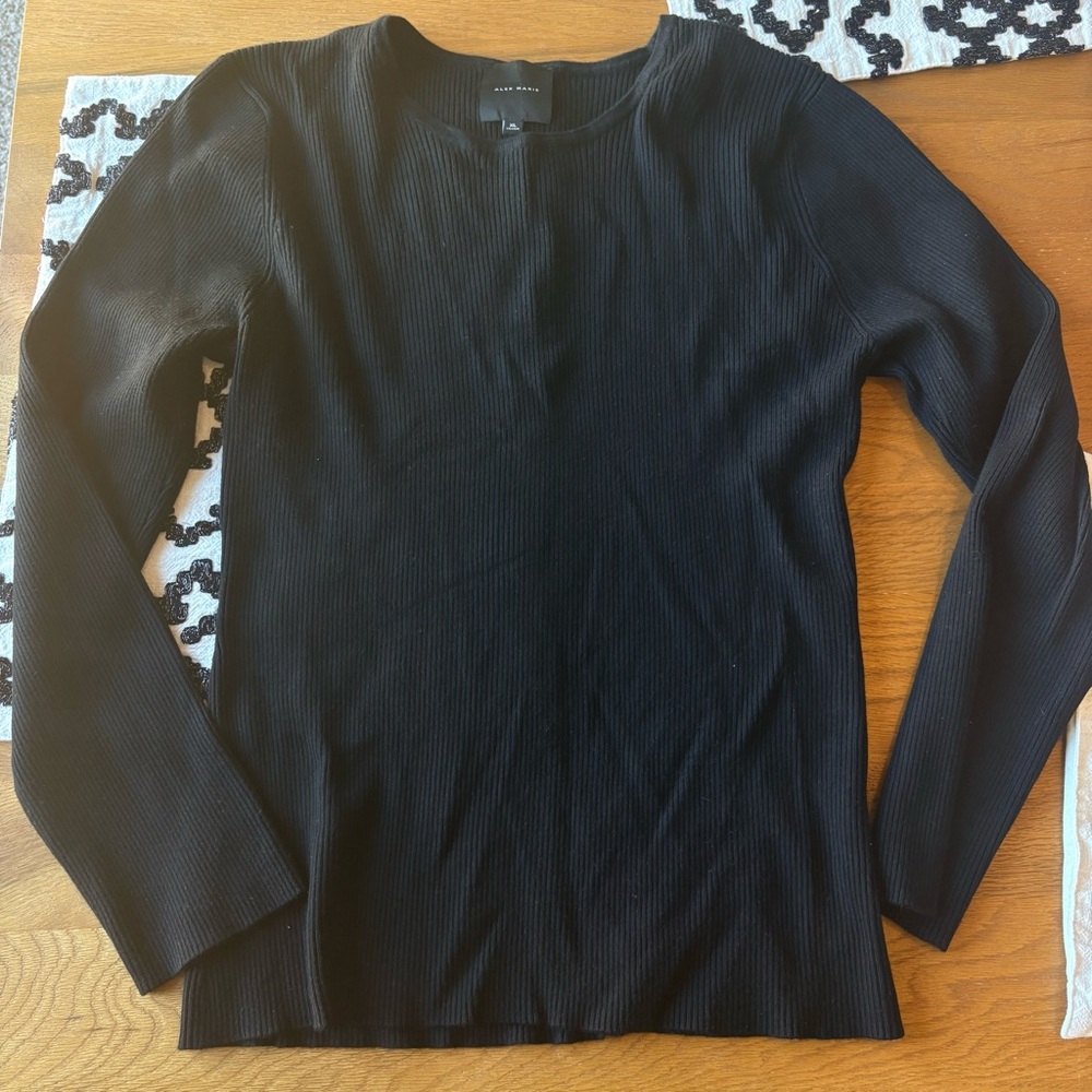 Alex Marie Black Ribbed Thick Blouse Top Womens size XL